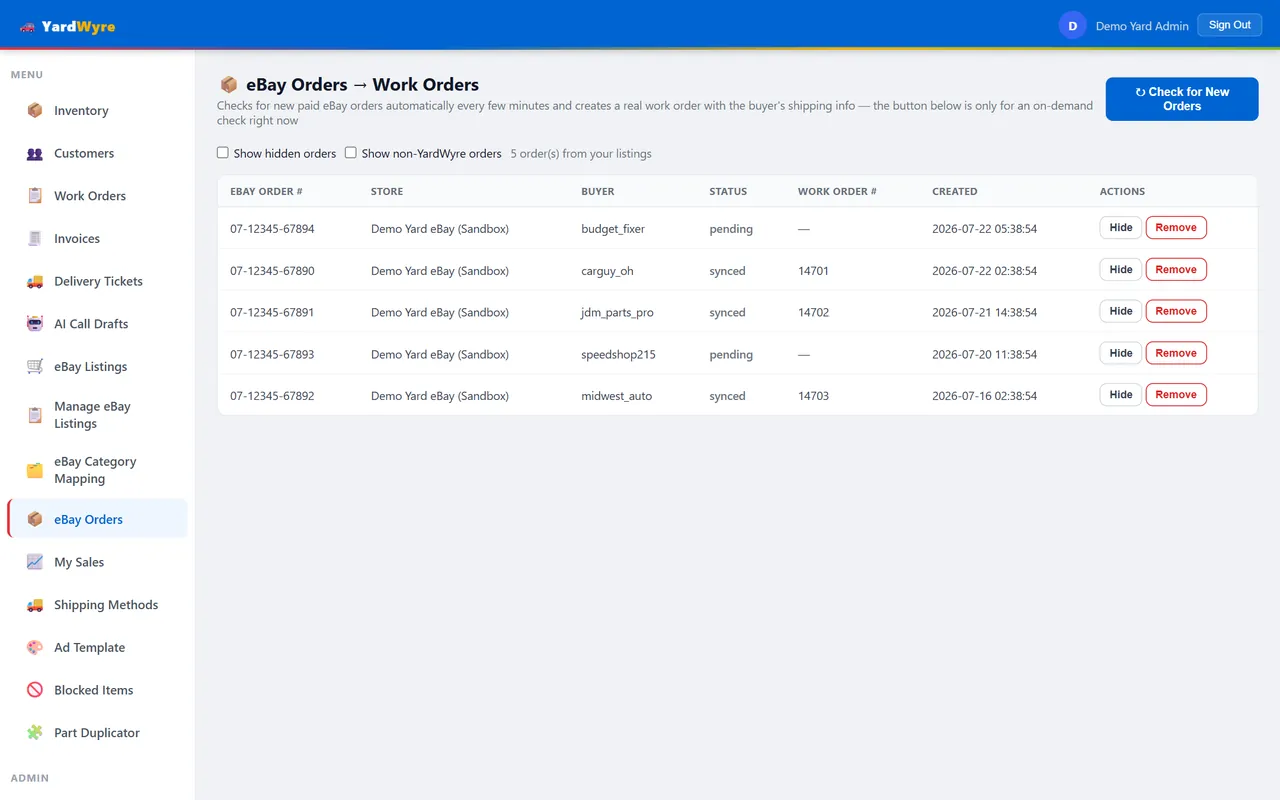 Paid eBay orders automatically converted into Powerlink work orders