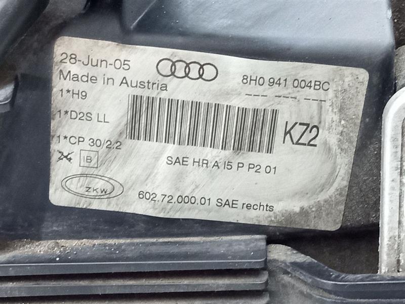 2006 AUDI A4 6cyl Gasoline 3.0 Left HEADLAMP ASSEMBLY - 134401 — photo 6