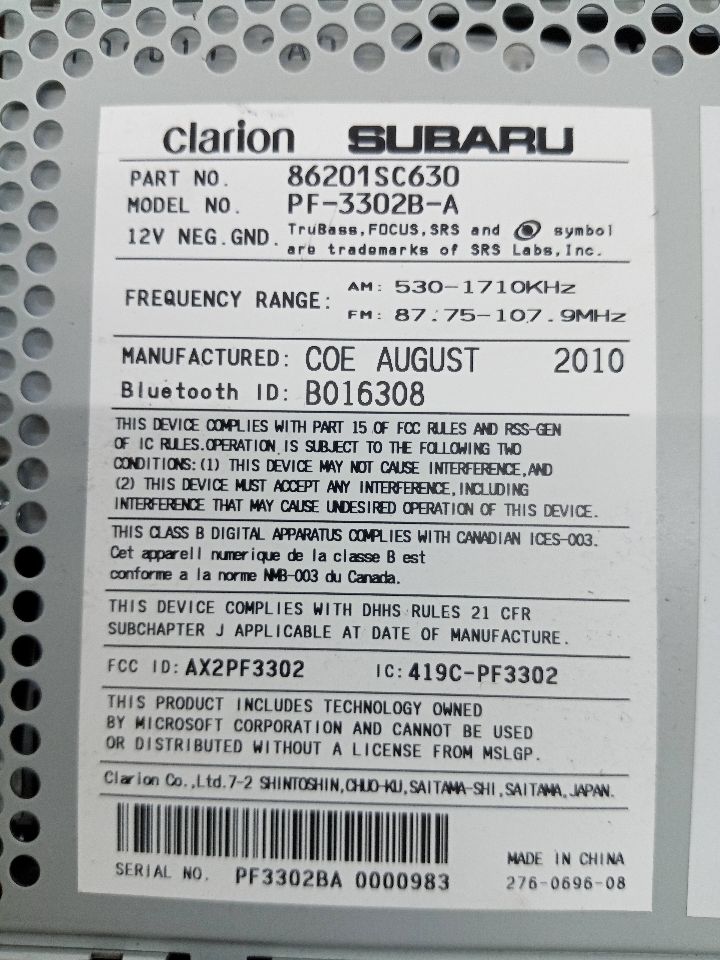 2011 SUBARU FORESTER Radio Audio - 135675 — photo 5