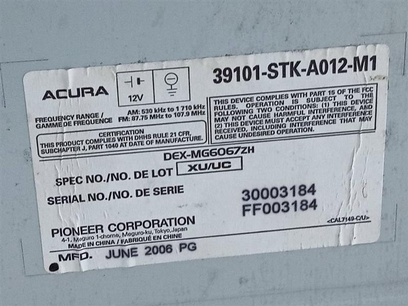 2007 ACURA RDX 2.3L 4cyl Turbo Gasoline Radio Audio - 138393 — photo 5