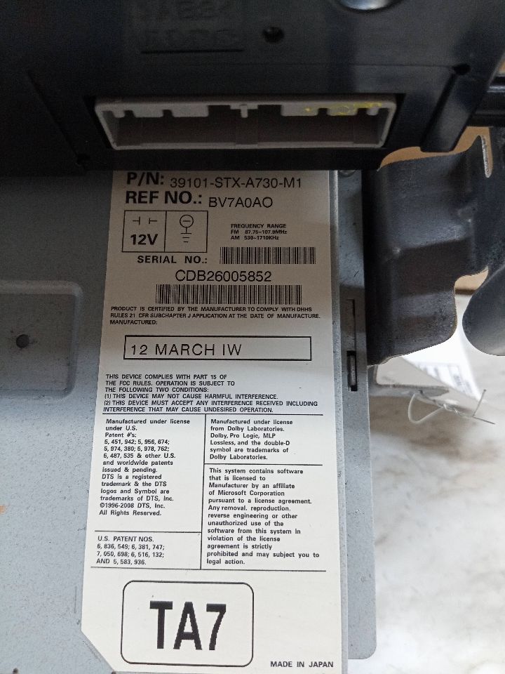 2012 ACURA MDX 3.7L 6cyl Gasoline VVT Radio Audio - 166337 — photo 5