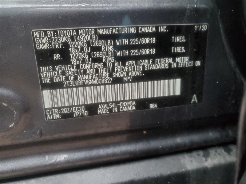 2021 TOYOTA RAV4 2.5L 4cyl Hybrid VVT BATTERY - 179932