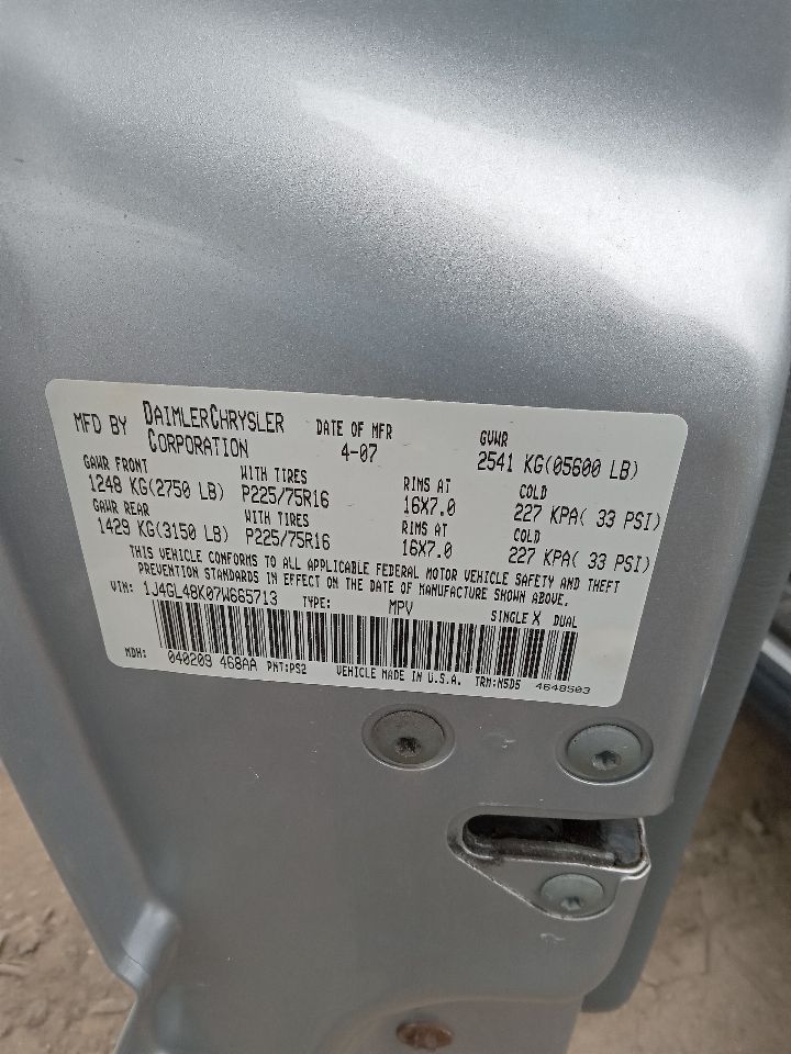2007 JEEP LIBERTY 6cyl Gasoline 3.7 Parts Cars Trucks - 181769