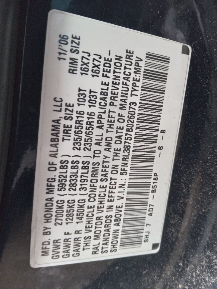 2007 HONDA ODYSSEY 6cyl Gasoline 3.5 Parts Cars Trucks - 182612