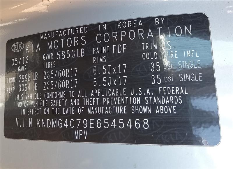 2014 KIA SEDONA 6cyl Gasoline 3.5 Parts Cars Trucks - 183207