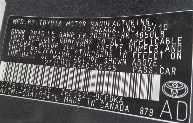 2010 TOYOTA COROLLA 4cyl Gasoline 1.8 Parts Cars Trucks - 183564