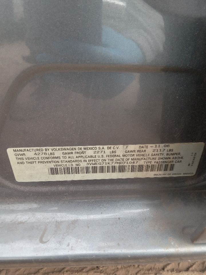 2007 VOLKSWAGEN JETTA 5cyl Gasoline 2.5 Parts Cars Trucks - 183570