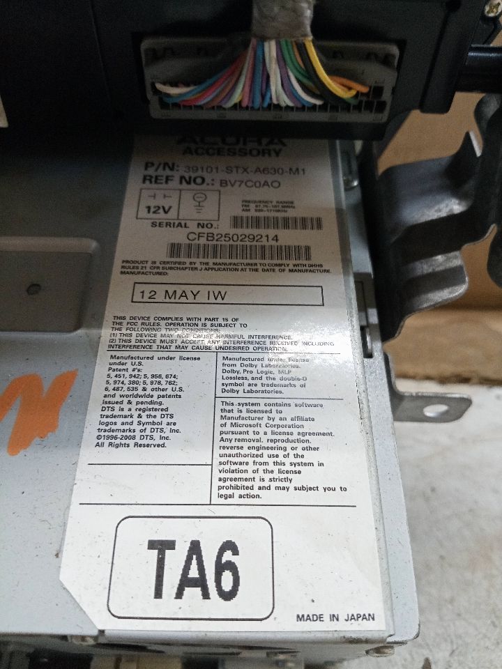 2012 ACURA MDX 3.7L 6cyl Gasoline VVT Radio Audio - 188797 — photo 5