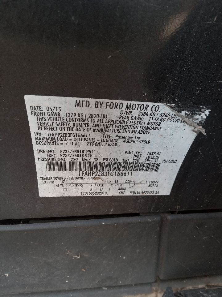 2015 FORD TAURUS BUMPER ASSY, FRONT - 195016