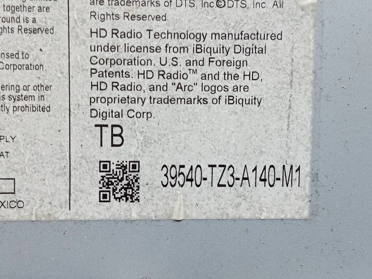 2016 ACURA TLX 2.4L 4cyl Gasoline VVT Radio Audio - 218282 — photo 3