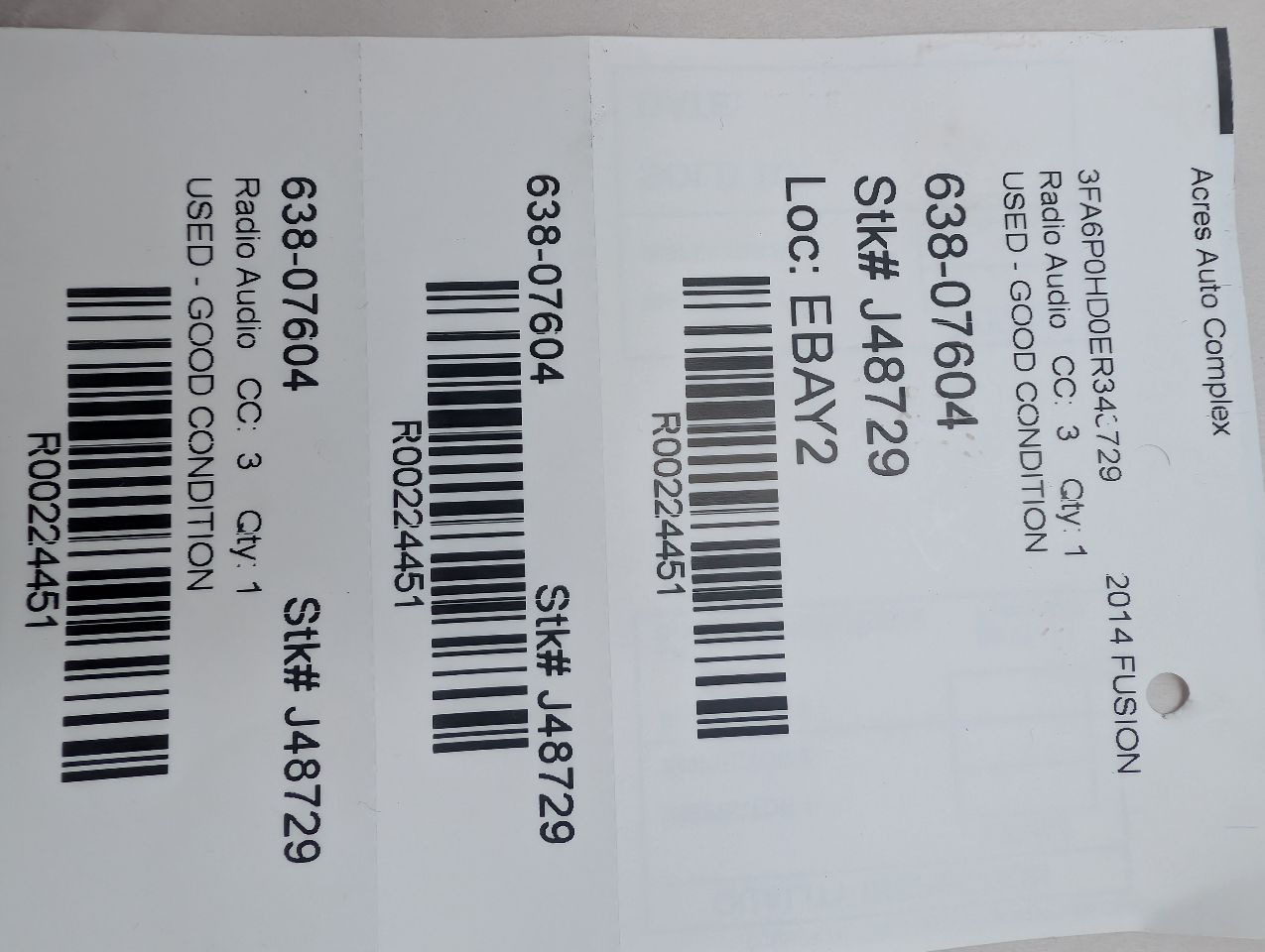 2014 FORD FUSION 4cyl Gasoline Turbo 1.5 Radio Audio - 224451 — photo 8