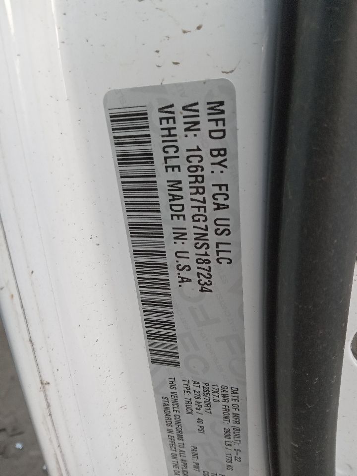 2022 DODGE 1500 PICKUP 3.6L 6cyl VVT AXLE ASSEMBLY, RR - 235083 — photo 1