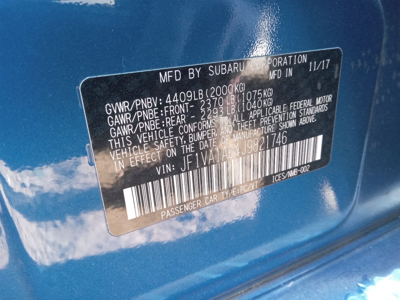 2018 SUBARU WRX 2.0L 4cyl Turbo Gasoline Turbo-Supercharger - 249384 — photo 7