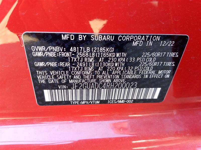 2024 SUBARU XV CROSSTREK Anti-lock Brake Pts - 256141 — photo 6