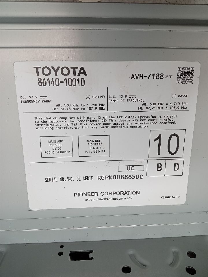 2019 TOYOTA C-HR 2.0L 4cyl Gasoline VVT Radio Audio - 303043 — photo 4