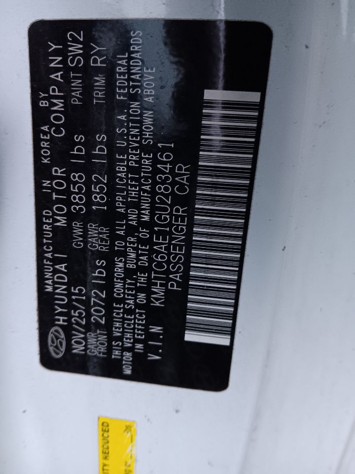 2016 HYUNDAI VELOSTER 4cyl Gasoline Turbo 1.6 Turbo-Supercharger - 309441