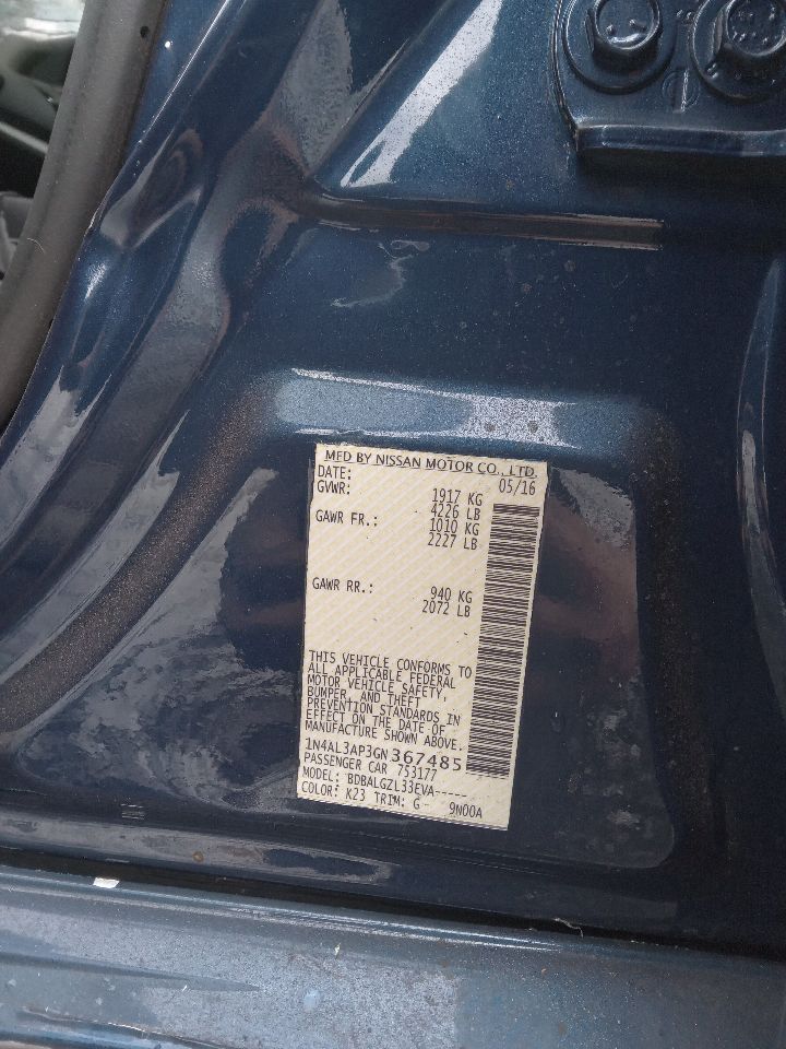 2016 NISSAN ALTIMA 4cyl Gasoline 2.5 DOHC Chassis Cont Mod - 330037 — photo 1