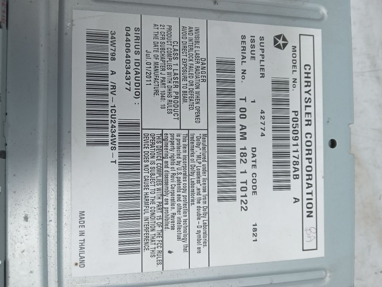 2012 DODGE DURANGO 6cyl Gasoline 3.6 Radio Audio - 344244 — photo 4