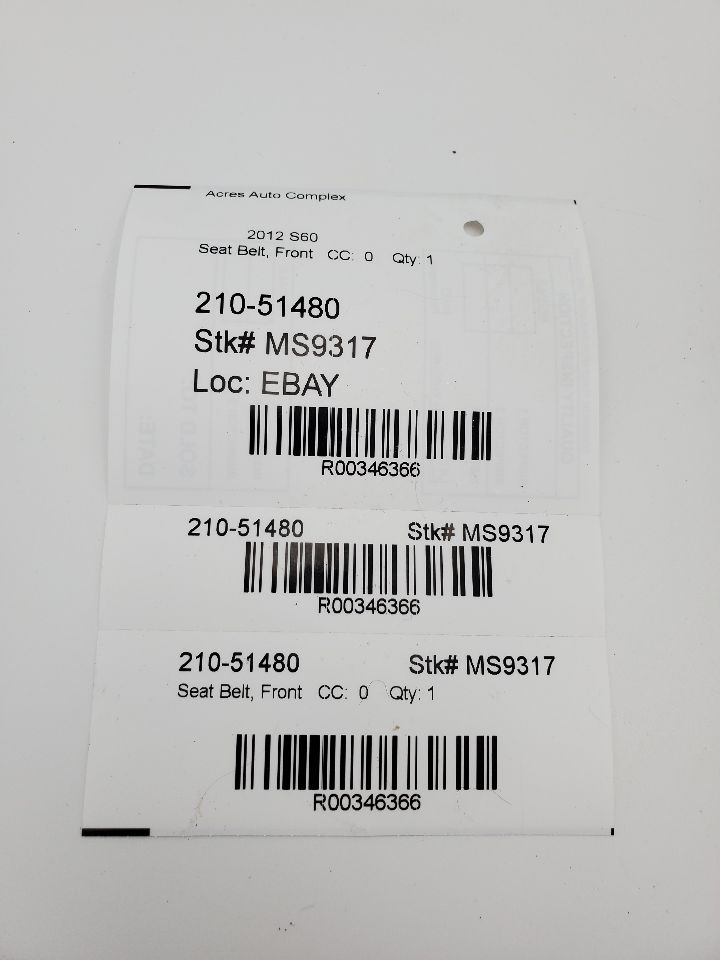 2012 VOLVO 60 SERIES 5cyl Gasoline Turbo 2.5 Seat Belt, Front - 346366