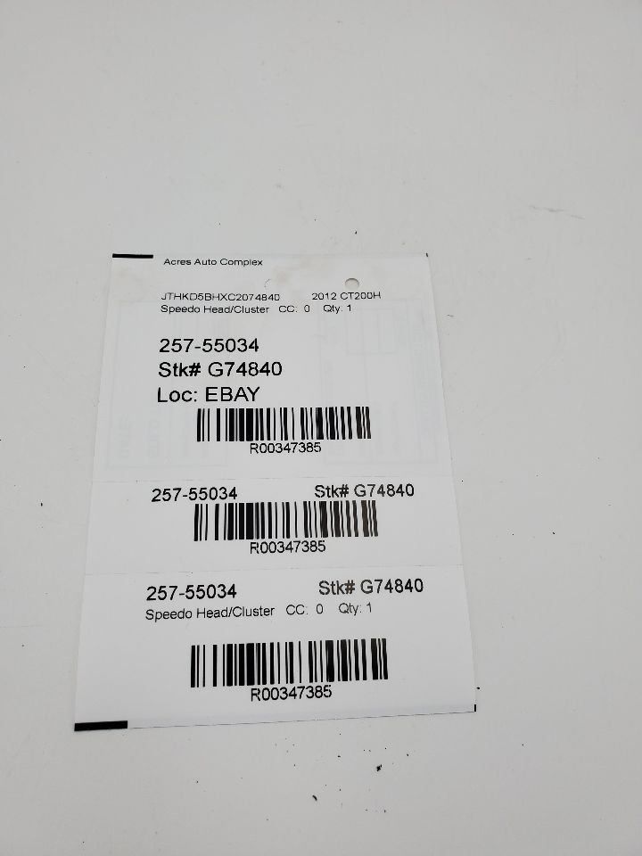 2012 LEXUS CT200H 4cyl Hybrid 1.8 Speedo Head/Cluster - 347385