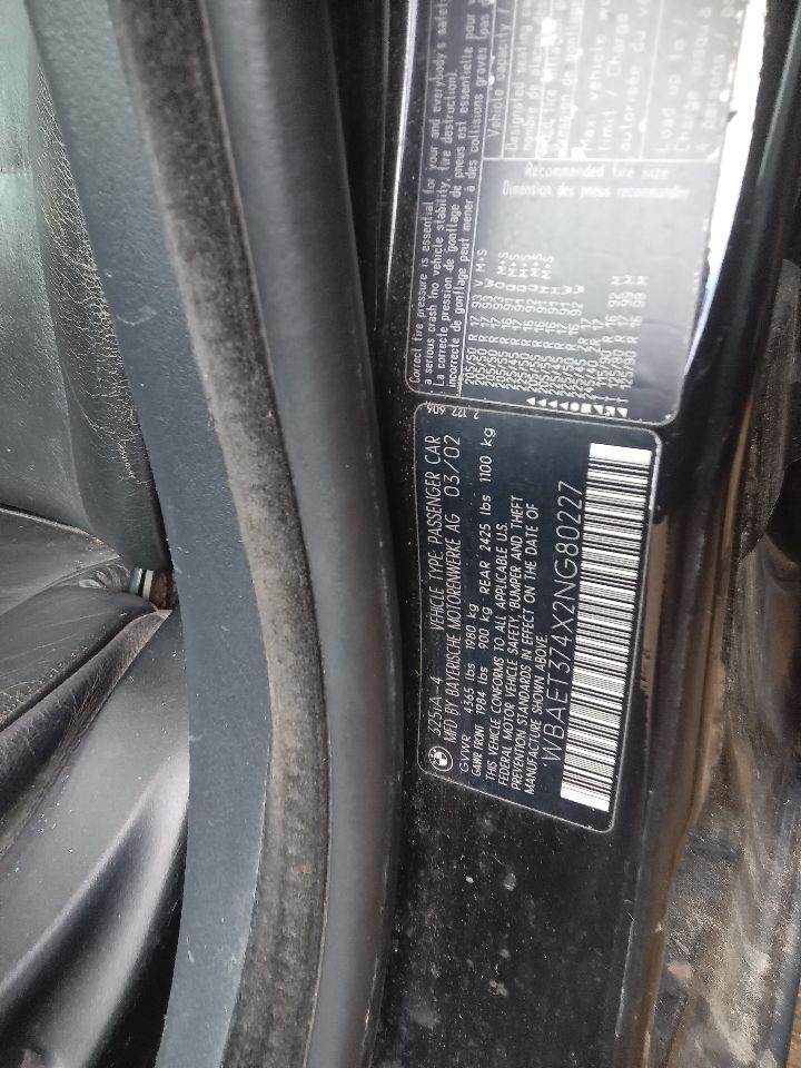 2002 BMW 325i 6cyl Gasoline 2.5 HOOD - 347459