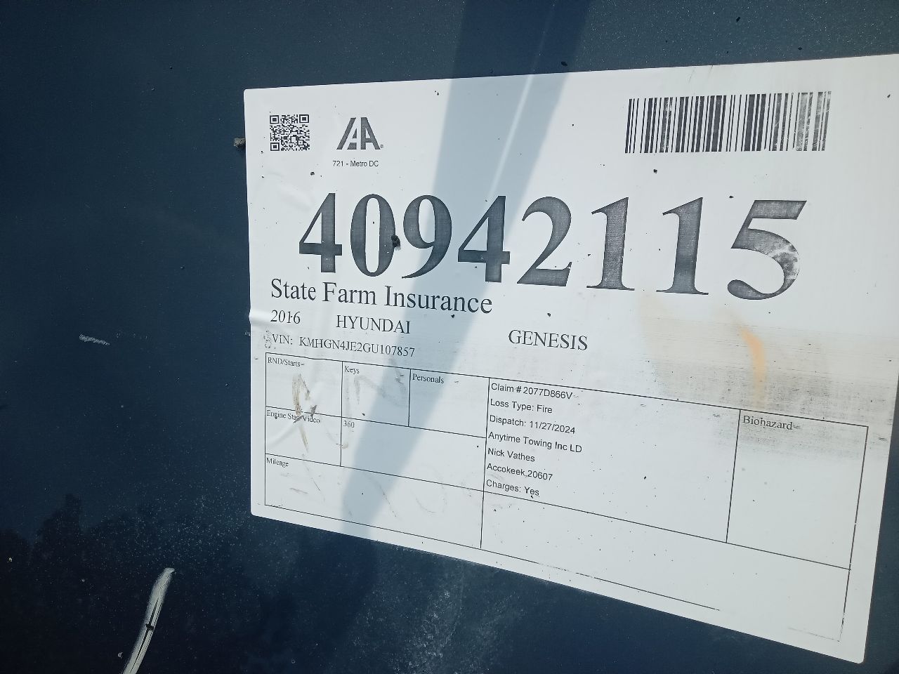 2016 HYUNDAI GENESIS 6cyl Gasoline 3.8 ENGINE ASSEMBLY - 347601