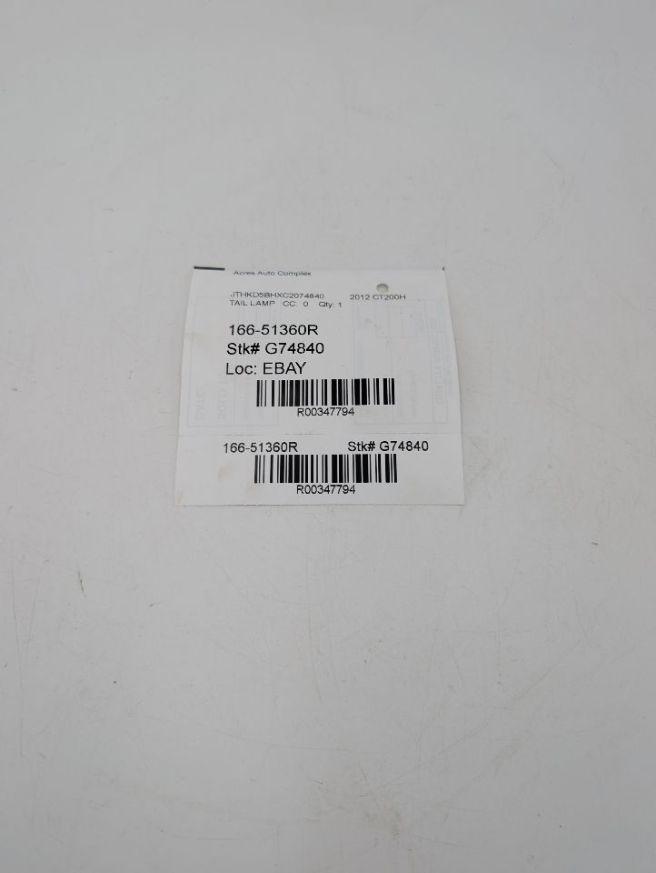 2012 LEXUS CT200H 4cyl Hybrid 1.8 Right TAIL LAMP - 347794