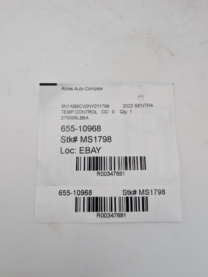 2022 NISSAN SENTRA 2.0L 4cyl Gasoline TEMP CONTROL - 347881
