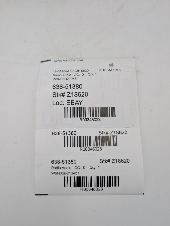 2010 NISSAN MAXIMA 6cyl Gasoline 3.5 Radio Audio - 348023