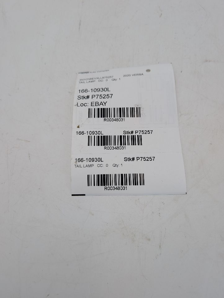 2020 NISSAN VERSA 1.6L 4cyl Gasoline VVT Left TAIL LAMP - 348031