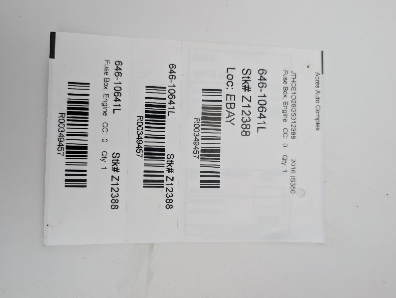 2016 LEXUS IS350 6cyl Gasoline 3.5 Left Fuse Box, Engine - 349457