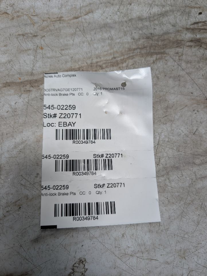2016 DODGE PROMASTER 1500 VAN 3.6L 6cyl VVT Anti-lock Brake Pts - 349784