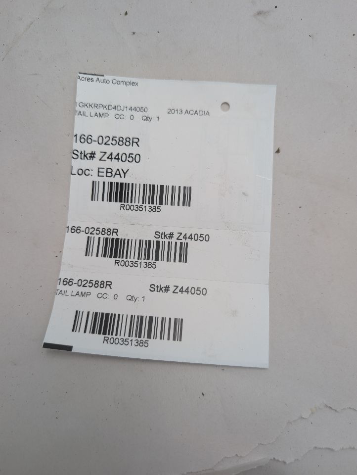 2013 GMC ACADIA 6cyl Gasoline 3.6 Right TAIL LAMP - 351385