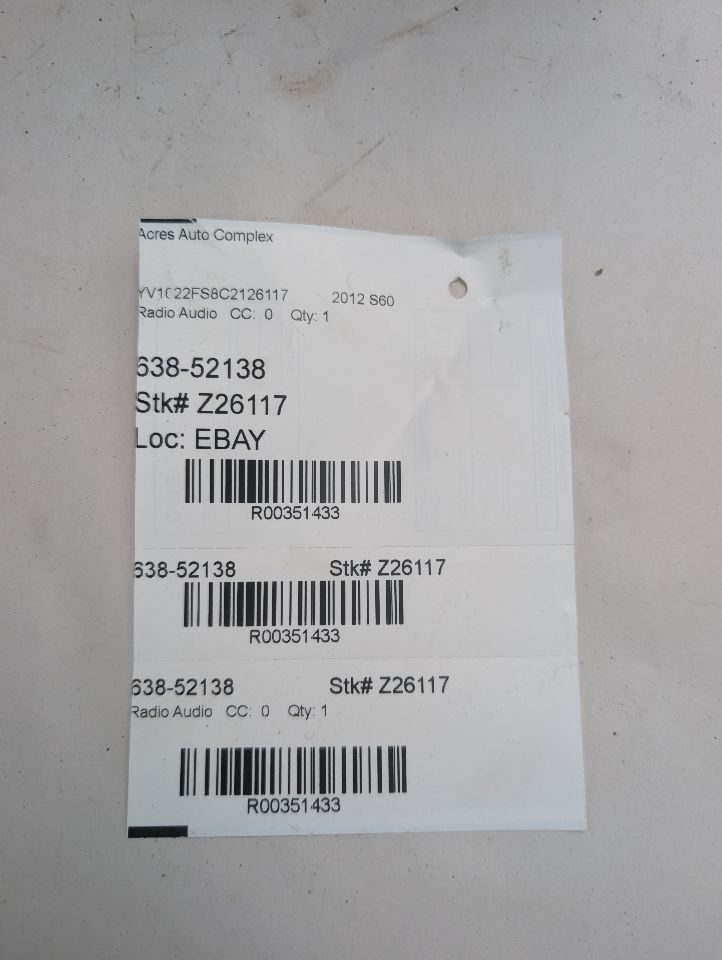 2012 VOLVO 60 SERIES 5cyl Gasoline Turbo 2.5 Radio Audio - 351433