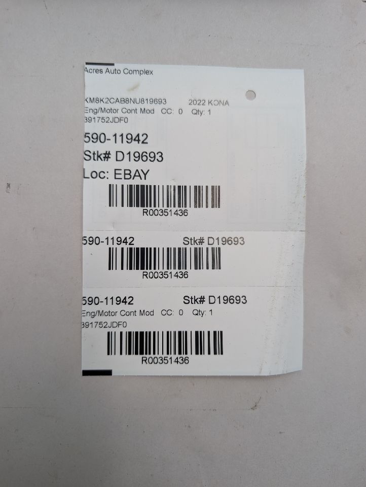 2022 HYUNDAI KONA 2.0L 4cyl Gasoline VVT Eng/Motor Cont Mod - 351436
