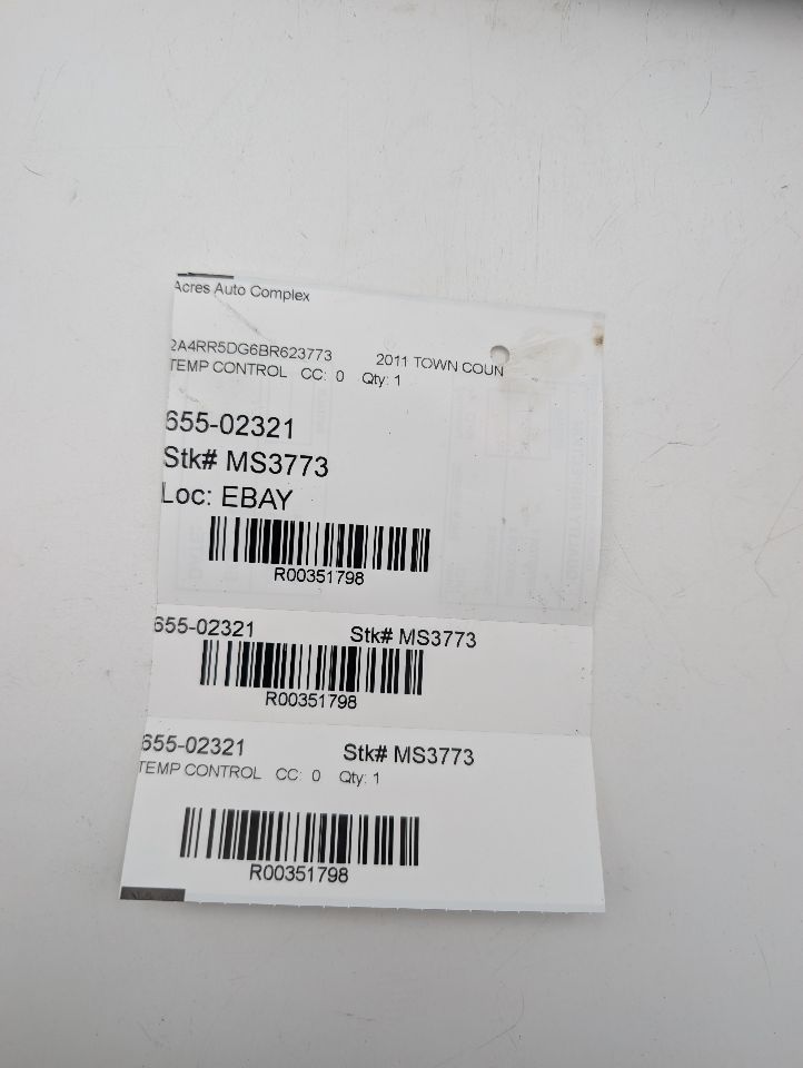 2011 CHRYSLER TOWN & COUNTRY 6 cyl Gas Flex Fuel 3.6 TEMP CONTROL - 351798