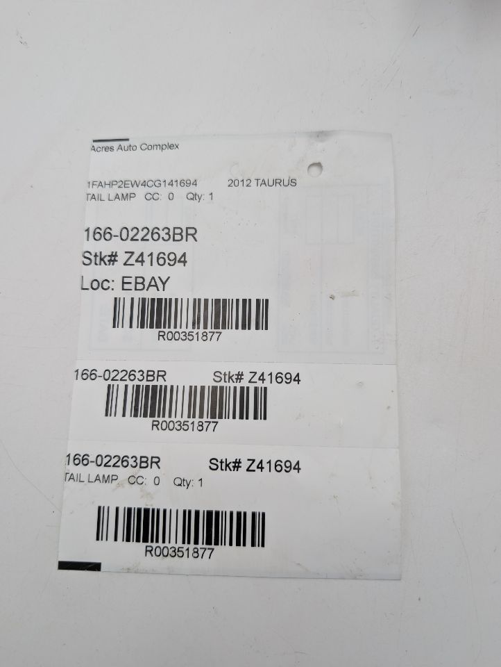 2012 FORD TAURUS 6cyl Gasoline 3.5 Right TAIL LAMP - 351877