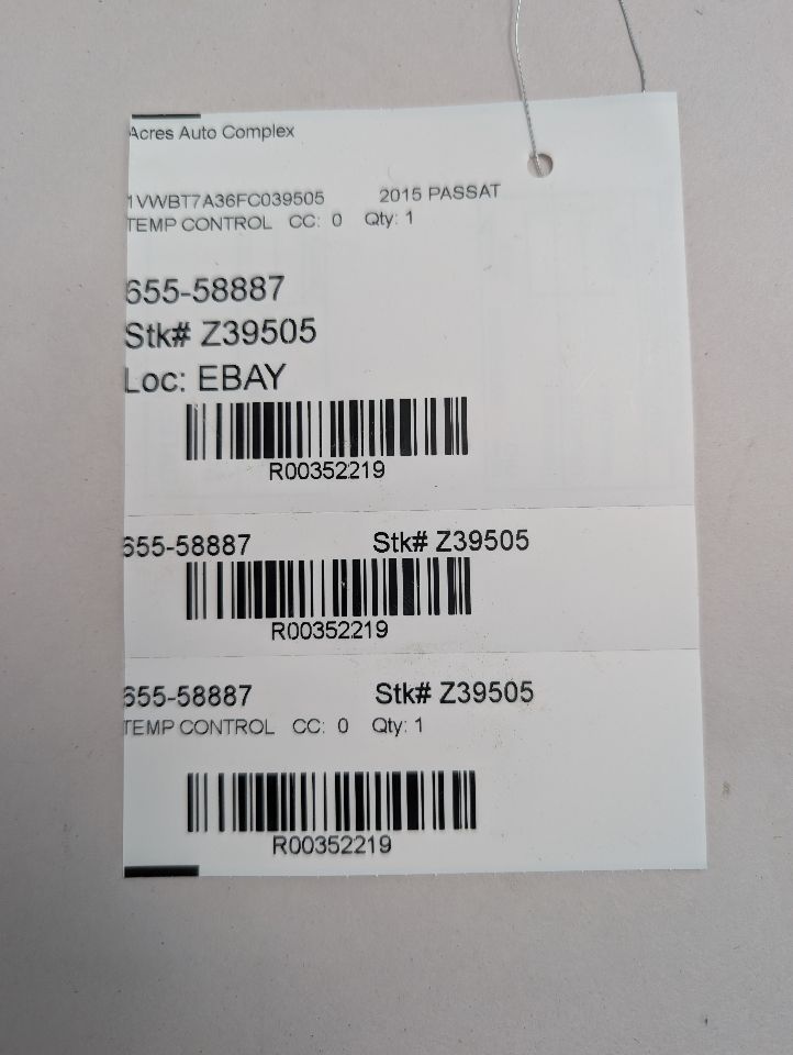 2015 VOLKSWAGEN PASSAT 4cyl Gas Turbo 1.8 PZEV TEMP CONTROL - 352219