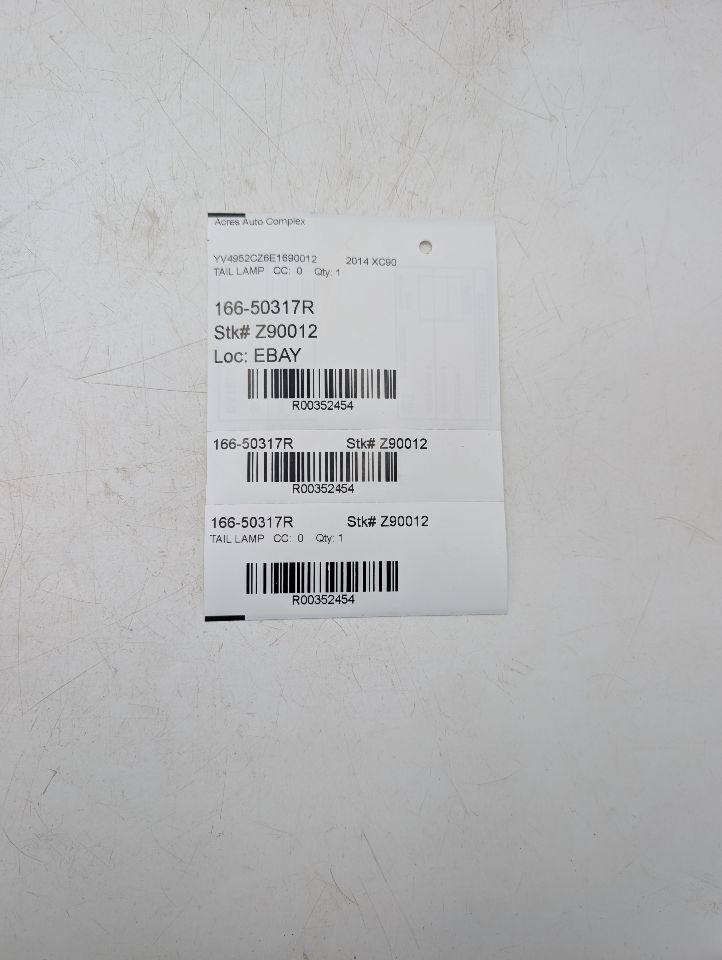 2014 VOLVO XC90 6cyl Gasoline 3.2 Right TAIL LAMP - 352454