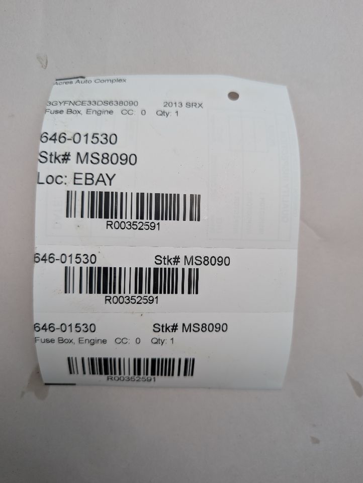 2013 CADILLAC SRX 6 Cyl Gasoline 3.6 DI Fuse Box, Engine - 352591