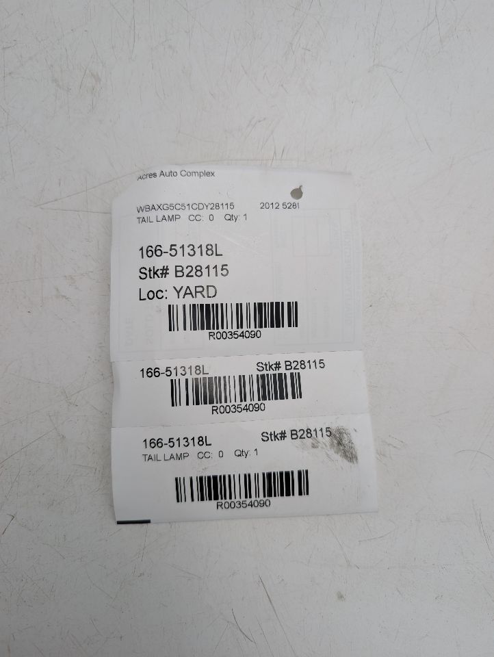 2012 BMW 528i 4cyl Gasoline Turbo 2.0 Left TAIL LAMP - 354090