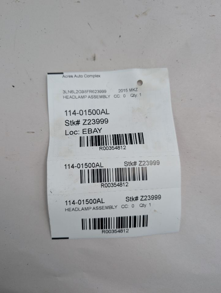 2015 LINCOLN MKZ 4cyl Gasoline Turbo 2.0 Left HEADLAMP ASSEMBLY - 354812