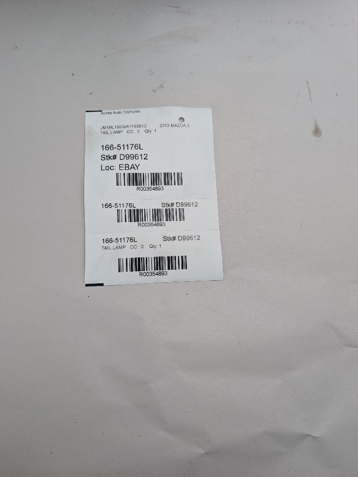 2010 MAZDA 3 4cyl Gasoline 2.0 Left TAIL LAMP - 354893
