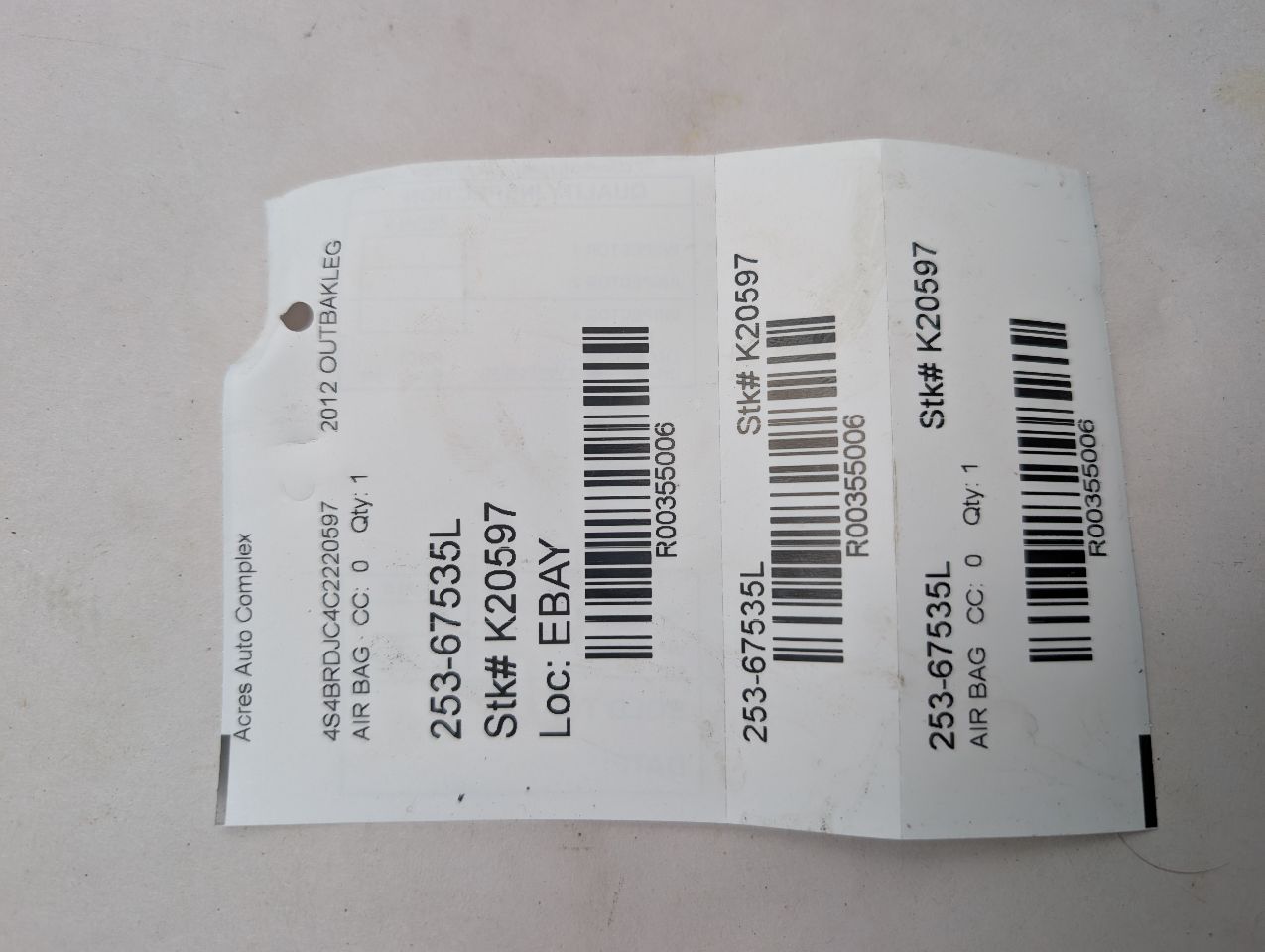 2012 SUBARU LEGACY 6cyl Gasoline 3.6 Left AIR BAG - 355006 — photo 4