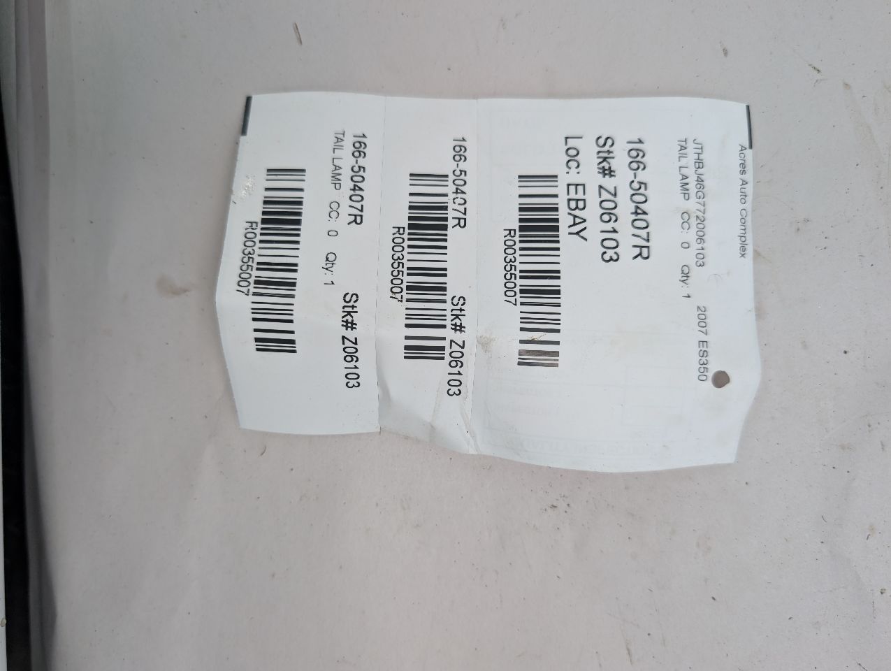 2007 LEXUS ES350 6cyl Gasoline 3.5 Right TAIL LAMP - 355007