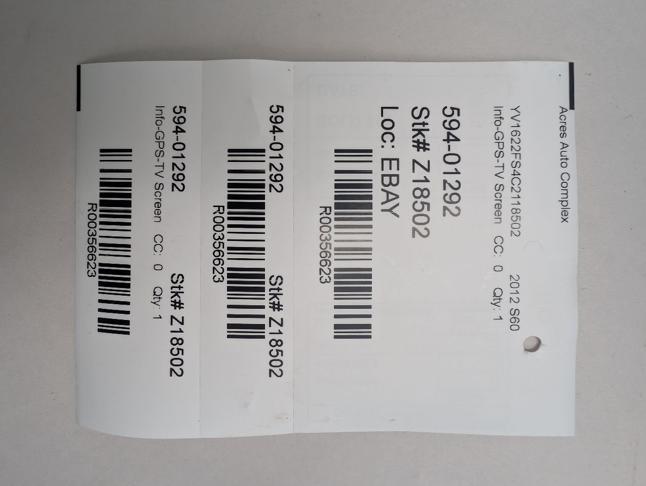 2012 VOLVO 60 SERIES 5cyl Gasoline Turbo 2.5 Info-GPS-TV Screen - 356623