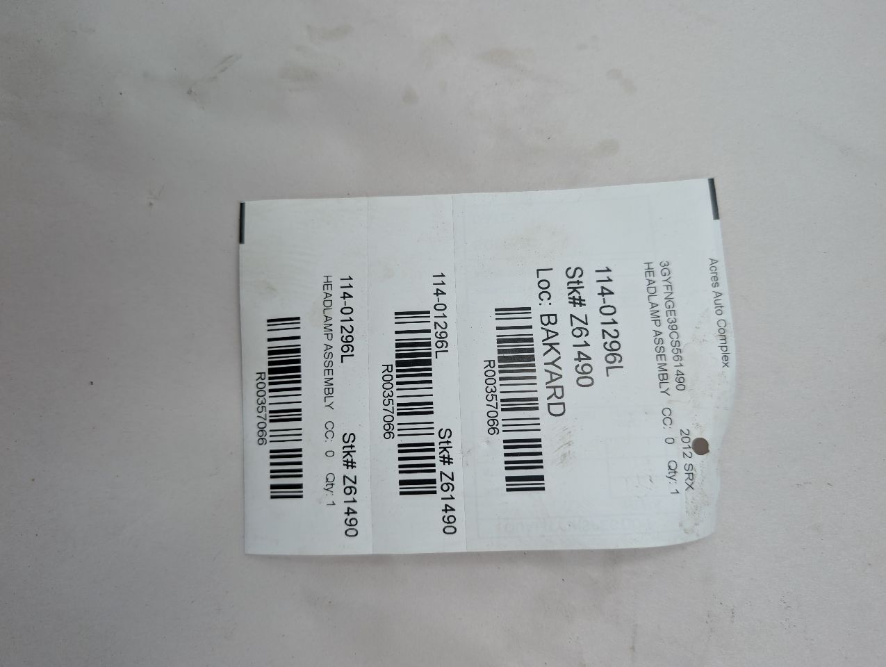 2012 CADILLAC SRX 6 Cyl Gasoline 3.6 DI Left HEADLAMP ASSEMBLY - 357066