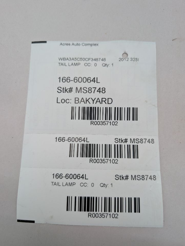 2012 BMW 328i 4cyl Gasoline Turbo 2.0 Left TAIL LAMP - 357102 — photo 8