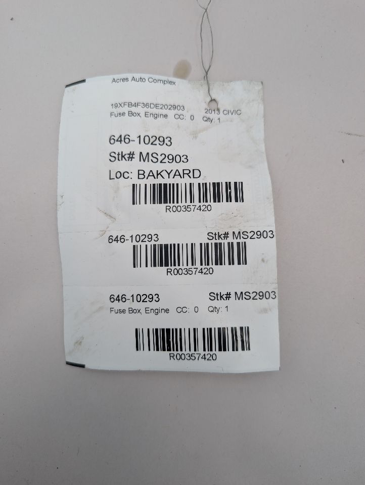 2013 HONDA CIVIC 4cyl Electric 1.5 Fuse Box, Engine - 357420 — photo 1