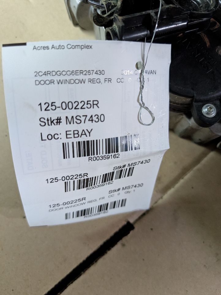 2014 DODGE CARAVAN 6cyl Gasoline 3.6 Right DOOR WINDOW REG, FR - 359162